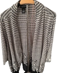 Maggie Barnes 2X Black & White Mesh Cardigan – Open Front, Lightweight, Bust 50 - Picture 1 of 8
