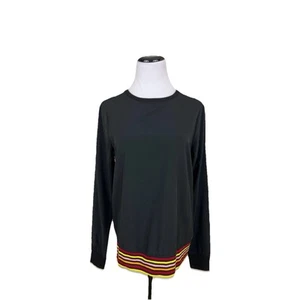 C&C California Long Sleeve Split Back Striped Hem Top Black Size Small - Picture 1 of 5