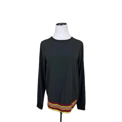 C&C California Long Sleeve Split Back Striped Hem Top Black Size Small - Image 1 of 4