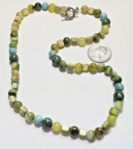 Gorgeous Green/Brown/Blue Gemstone Necklace Jade/Turquoise/Malachite++ 20.5" - Picture 1 of 2