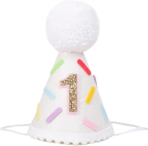 Donut First Birthday Hat - Sweet Girl Party Decorations, Yellow Glitter Cone... - Picture 1 of 8
