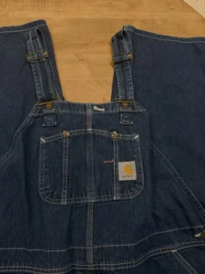 Carhartt Denim Bib Overalls Jeans 48x30 Mens Utility Work workwear Blue R07 DST - Picture 1 of 17