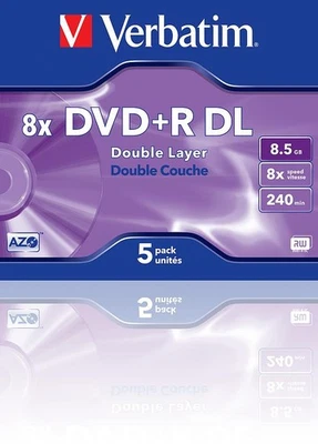 VERBATIM DVD+R DL 8,5 GB 8x Speed 5er JewelCase Rohlinge Oberfläche Matt Silver - Bild 1 von 2