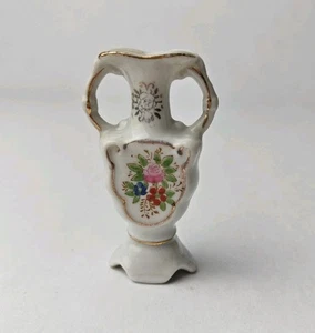 Vintage besetzte Japan Mini Vase/Urne 2,5" Blumen rosa blau rot, Goldakzente - Bild 1 von 10