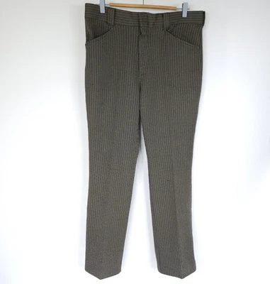 Vintage 70s Farah Mens Pants 34 X 30 Brown Black Flare Leg Slacks Disco READ - Image 1 of 4