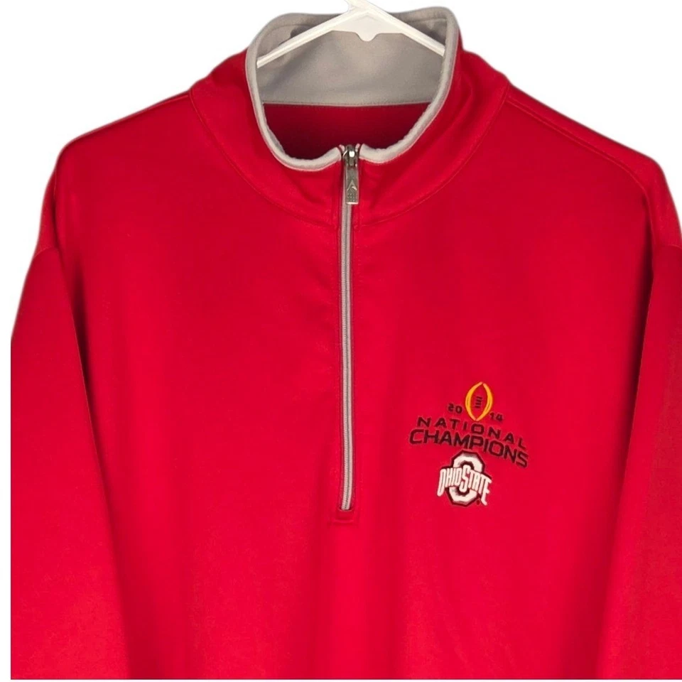 Pullover Ohio State Buckeyes Para Hombres XL 2014 Campeones Nacionales Antigua Rojo 1/4 Cremallera Foto 1 de 4