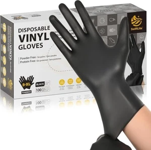 Black Vinyl Gloves Food Grade Gloves Disposable Latex Free & Powder Free, 100PCS - Picture 1 of 7