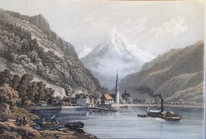 Stampa antica veduta Fluelen Lago dei 4 Cantoni Svizzera Deroy Muller sec XIX - Imagen 1 de 4