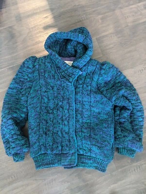 Suéter Abrigo Chaqueta Capucha Años 90 Vintage S Cable Tejido Verde Púrpura Antro Retro Foto 1 de 4