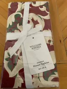 Williams Sonoma Bordeaux Dinner Napkins Red , Beige, Green Napkins Set of 4 - Picture 1 of 2