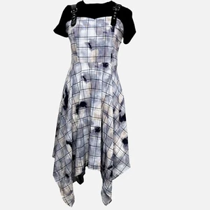 Vestido Oscuro Escarlata Negro Gris Correas a Cuadros Grunge Punk Gótico Talla S NUEVO - Imagen 1 de 13