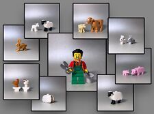 Lego Figuren Bauernhof Bauer Hühner Kuh Kalb Lamm Schafspelz Schwein Ferkel Hase