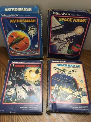 4 INTELLIVISION GAMES SPACE HAWK BATTLE ARMADA ASTROSMASH BOXES INSTRUCTIONS - Image 1 of 4