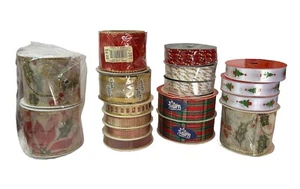 Vtg Holiday Ribbon Lot - 17 Pieces Wired-Edged | Satin | Trim | Christmas Ribbon - Picture 1 of 6