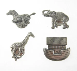 4pc Set Vintage Noah's Ark Zoo Animal Button Covers Zebra Giraffe Elephant - Picture 1 of 4