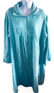 Vtg Women Chenille Bath Robe Sz Large Aqua Turquoise Blue Leisure Life Front Zip - Picture 1 of 6