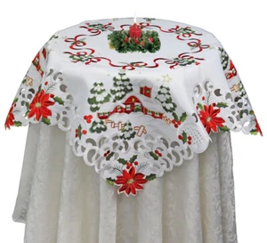 Holiday Embroidered Christmas Tree Poinsettia Placemat Table Runner Tablecloth - Picture 1 of 11
