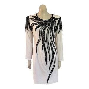 Lovers & Collaborators Beaded Shift Dress Sz 10 Keyhole Back Long Sleeve Cream - Bild 1 von 20