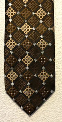 Bonney & Gordon 领带棕色金色几何手工制作美国 57X4 — 第 1/3 张图片