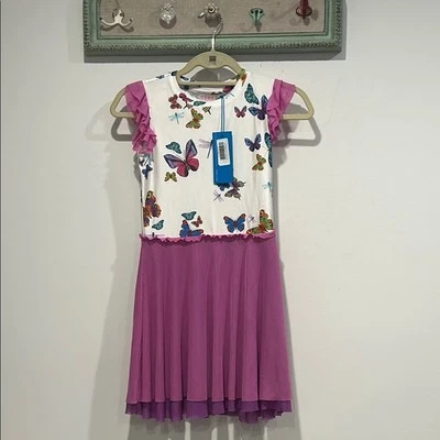 Terez Jardín Mariposa Dragón Mosca Malla Vestido Activo con Volantes Gorra Manga 7/8 Foto 1 de 4