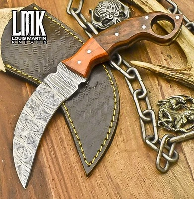 LMK Hand Forged Karambit Knife Twist Damascus Walnut Wood Camping - Image 1 of 4