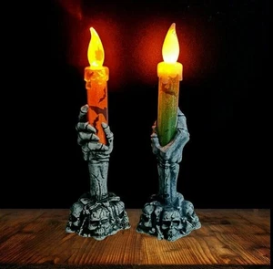 2X Halloween Skeleton Hand LED Flame Light Skull Candle Holder Party Decor - Picture 1 of 12