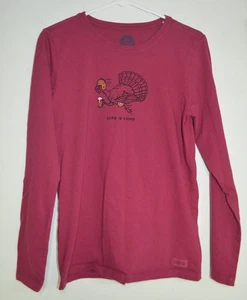 Life Is Good Womens Medium Long Sleeve Crusher Tee Turkey Thanksgiving Red - Picture 1 of 6
