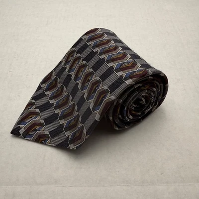 Corbata de Cuello Cassini Gris Cubo Oleg Geométrica Rayas Seda Negro Azul Rojo Abstracto Foto 1 de 4