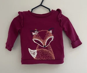Carters Baby Girls Cute Floral Fox Ruffle Sleeve Pullover Sweatshirt Maroon 6 M - Picture 1 of 4
