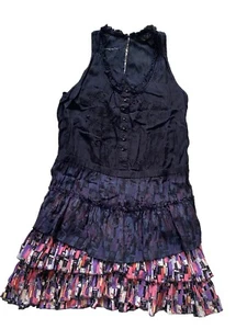 Desigual Dress 40 US 8 Medium Floral Embroidered Ruffle Black Blue Pink Graphic - Picture 1 of 8