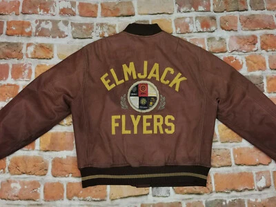 Chevignon Vintage Leather Jacket USA FLYERS Varsity Braun Casual Size: L Tip Top - Image 1 of 4