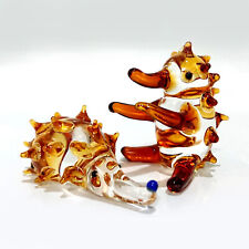 2 Hedgehog/Porcupine Miniature Figurine Animals Hand Blown Glass Art,Clear Amber