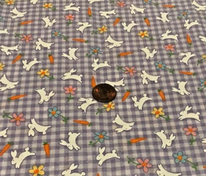 Rabbits*Carrots*Posies *Lavendar & White Checks* Fabric Traditions* 100% Cotton* - Picture 1 of 2