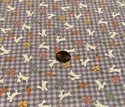 Rabbits*Carrots*Posies *Lavendar & White Checks* Fabric Traditions* 100% Cotton* - Image 1 of 2