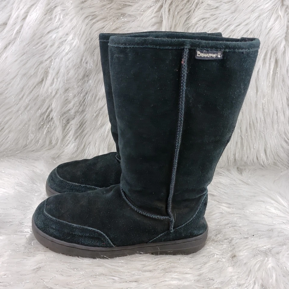 BEARPAW T405W Dream Tall Black Sheepskin Suede Wool Lined Boots Womens Size 10 - Image 1 of 4