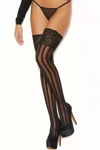 New Women's Black lace Topped Stipped Thigh High Stockings - Picture 1 of 2
