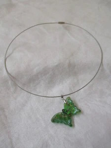 Vintage silver tone Choker Necklace with green glass Butterfly - Picture 1 of 3