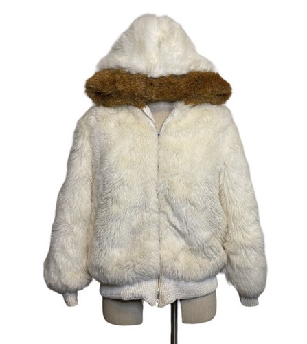 OFF WHITE Cappotto donna vintage Chara Jac By personaggio giacca con cappuccio qualità pesante. Pelliccia sintetica