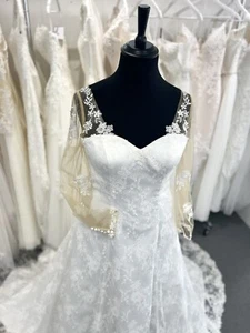 Brautkleid Gr46 XXXL Neu Ärmel Standesamt Hochzeitskleid Schleppe Spitze Sexy - Bild 1 von 20