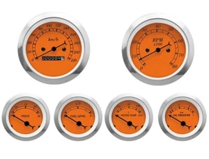 MOTOR METER RACING Classic Orange 6 Gauge Set Mechanical Speedometer KMH °C BAR - Picture 1 of 11