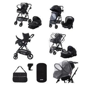 3 in 1 Baby Pram Travel System Pushchair With Car Seat Rain Cover Insect Net - Picture 1 of 60