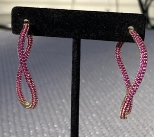 Gold Over Sterling Lab Created Ruby Inside Out Wavy Hoop Earrings - Picture 1 of 7