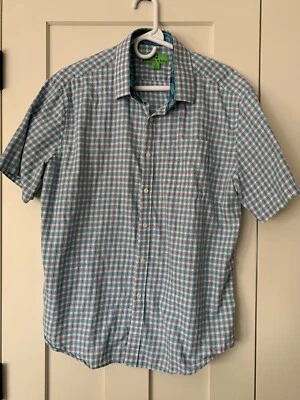 BRISTOL AND BULL   BUTTON DOWN SHIRT SZ. L; BLUE CHECK Paisley Inner Collar Ss - Image 1 of 4