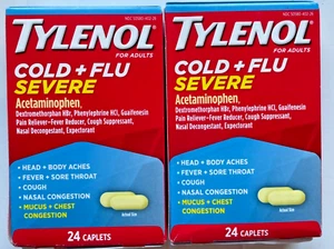 Tylenol Cold + Flu Severe Medicine Caplets for Fever 2 Pack EXP 09/2024