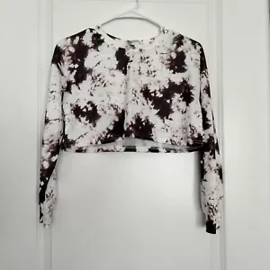SHEIN Girls (11-12Y) Tie-dye Brown & White Cropped Long Sleeve Shirt - Picture 1 of 7