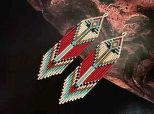 Pendientes Tribales Nativos Grandes Boho Americanos Semilla Cuentas Hecho a Mano Pendiente - Imagen 1 de 2