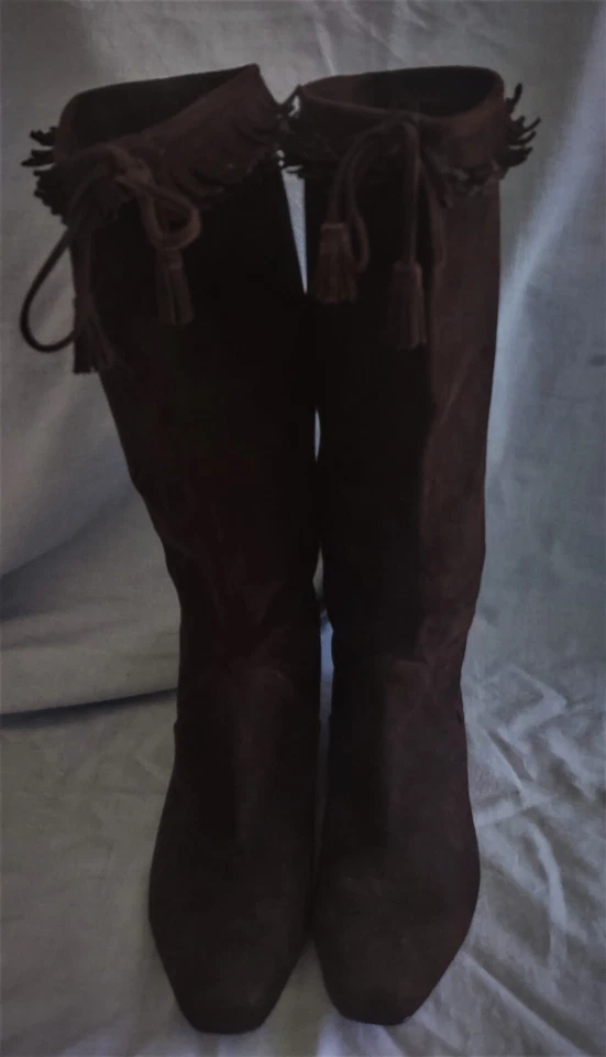 Calvin Klein Womens Mamosa Suede Fringe Boots Size 7 Tie String Top - Image 1 of 4