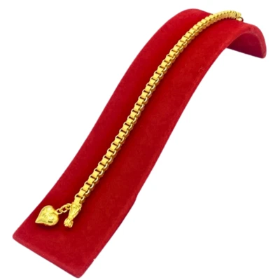 24k Bangle Bracelet Chain GP Jewelry Women Thai Baht Gold Plated Heart Pendant - Image 1 of 4