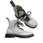 Dr Martens Junior Pascal Metallic Suede Ankle Boots Chunky White Silver | Size 3