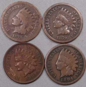 4 Better-date Indian Head Pennies 1878, 1879, 1894, 1909 #3 - Picture 1 of 5